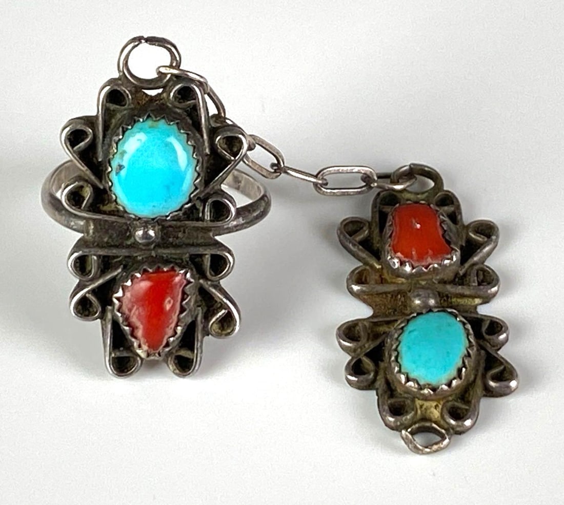 Sterling Silver Native American Bracelet Ring: Bracelet missing, Size 7 1/2