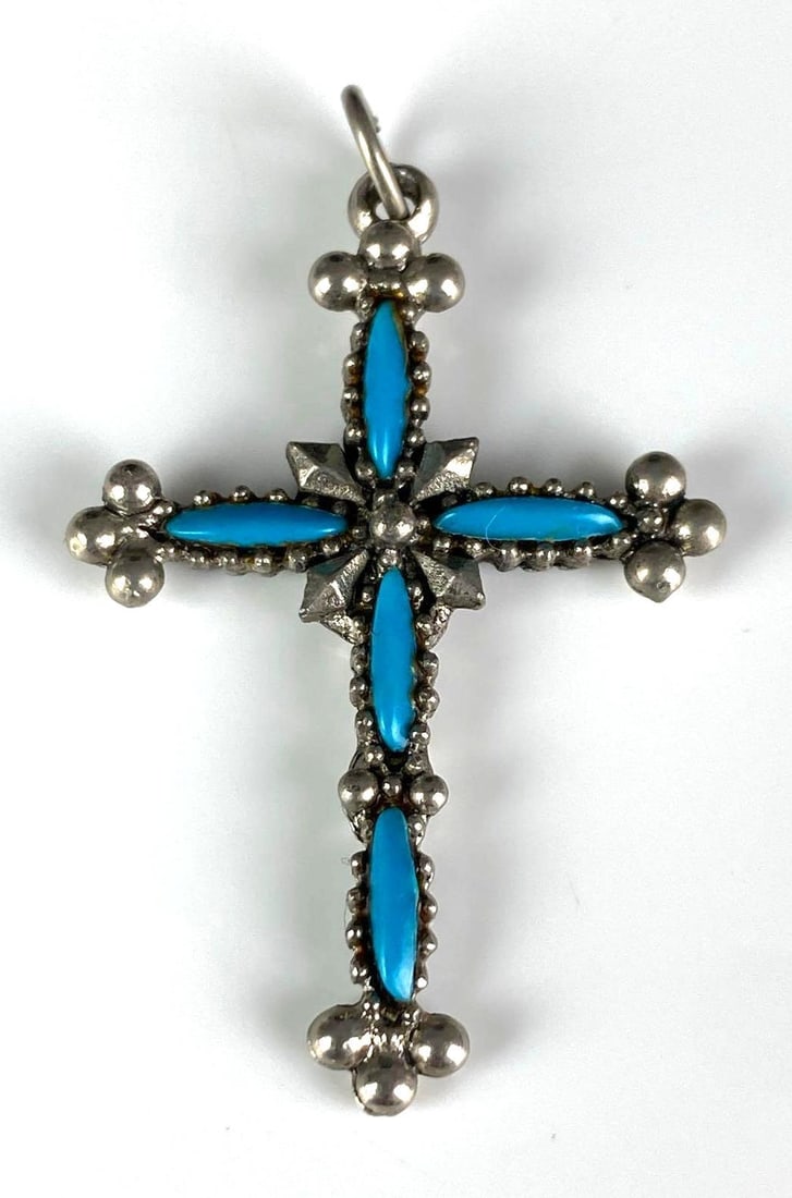 Roma Italy Turquoise Cross Necklace: Measures 1 1/2” H x 1” W