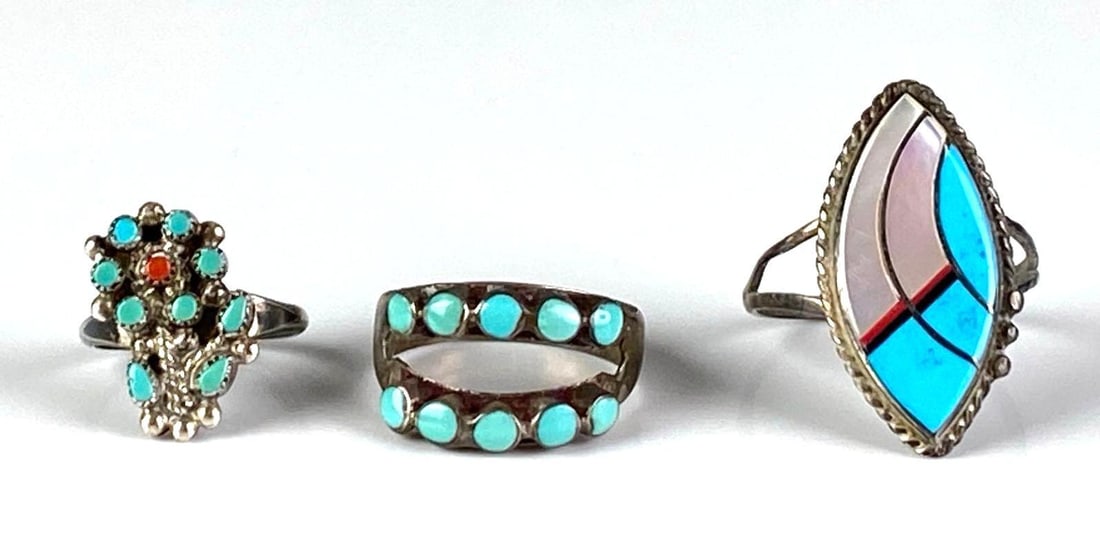 Group of 3 Sterling Silver Native American Turquoise Rings (1 of 2)