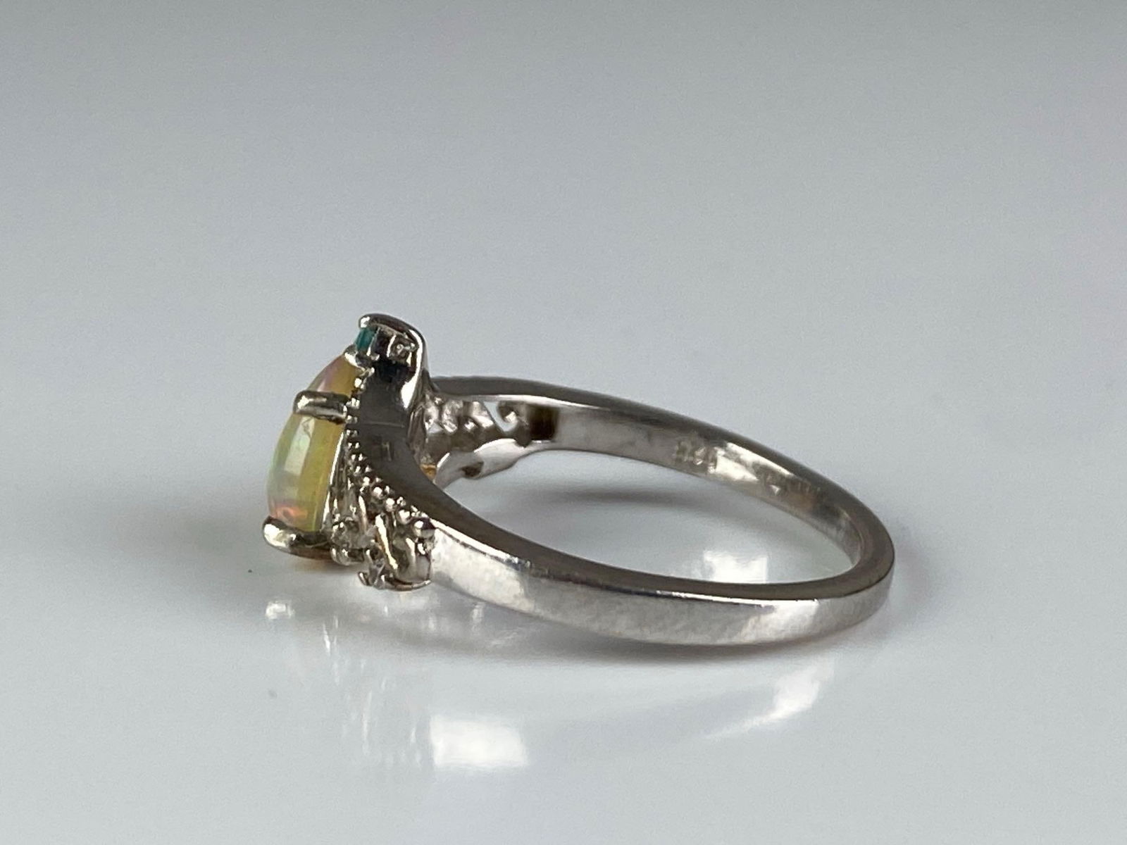 Signed STS Sterling Silver Opal and CZ Ring - 2