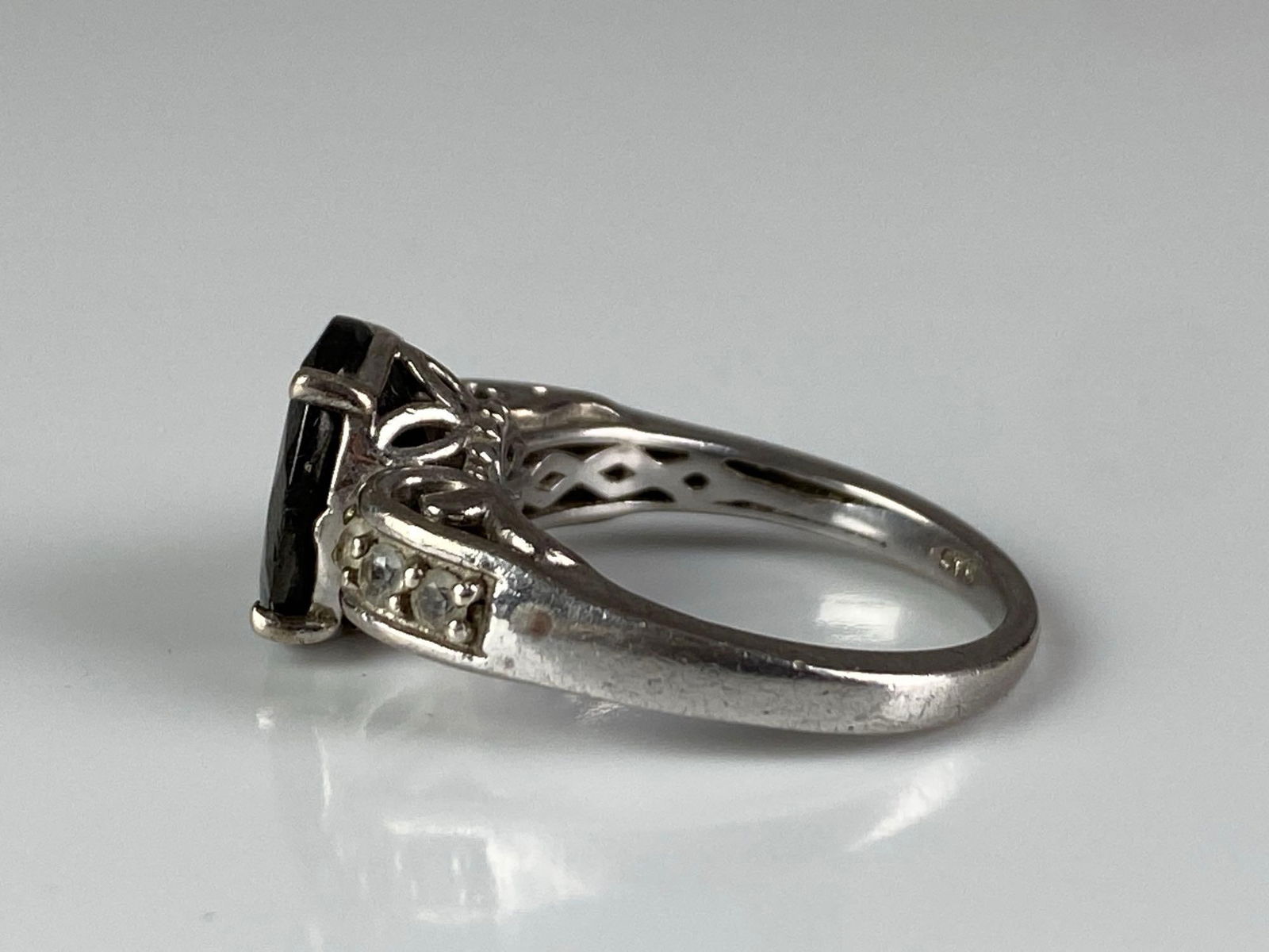 Signed STS Sterling Silver Clear Topaz Ring - 2