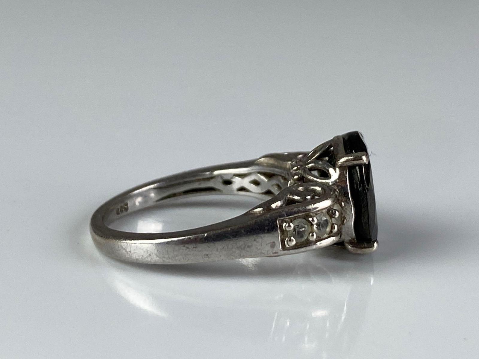 Signed STS Sterling Silver Clear Topaz Ring - 4