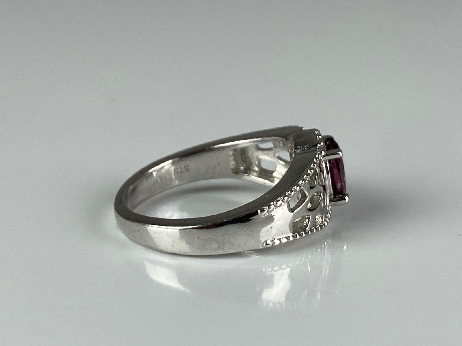 Signed STS Karis Silver Plated Rhodolite Ring - 4