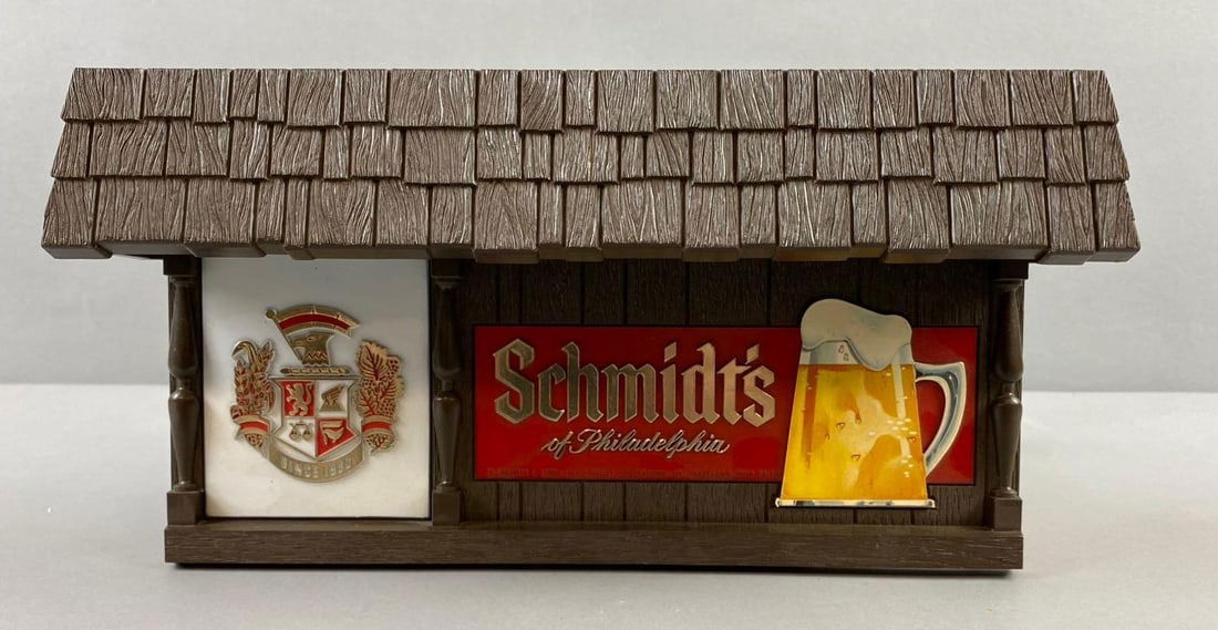 Schmidt’s Beer Light Up Advertising Sign: Non working. Needs new bulb. Circa 1950’s. Measures L 11 x W 6 inches.