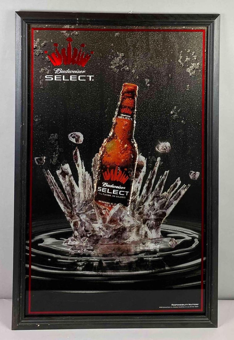 2002 Budweiser Select Beer Advertising Mirror: Measures L 34 x W 22 inches.