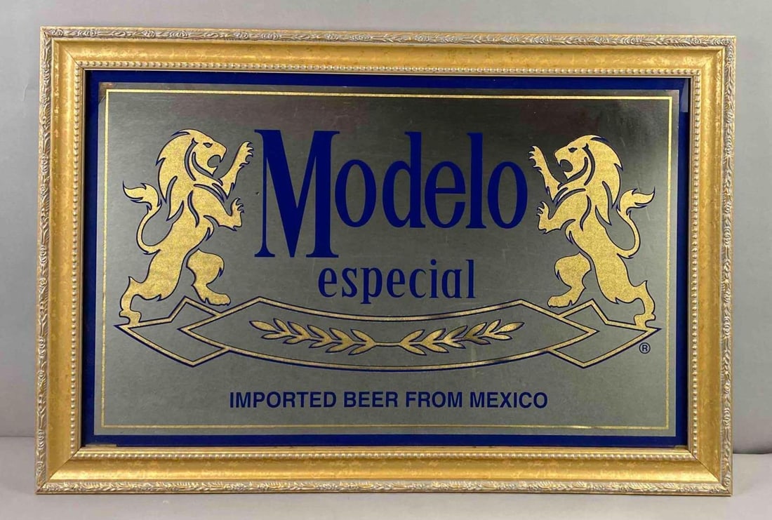 Modelo Especial Imported Beer From Mexico Advertising Mirror: Measure L 32 1/2 x W 21 1/2 inches.