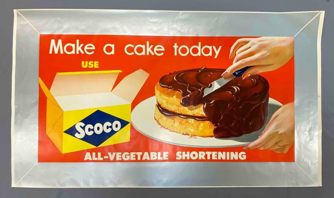 Scoco Shortening Baking Advertising Print: Measure L 36 x W 20 1/2 inches.