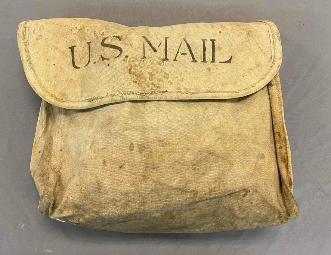 Antique U.S. Postal Service Canvas Mail Bag: Stamped U.S. Mail on front. measures L 17 x W 15 inches.