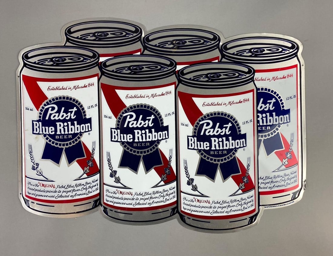 Pabst Blue Ribbon Beer Advertising Sign: Mfg Stout Lite Industries, St. Louis. Measures L 22 1/2 x W 16 inches.