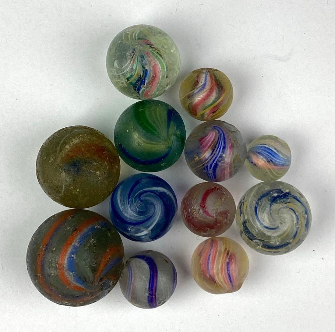Group of 12 Vintage German Swirl Marbles (1 of 2)