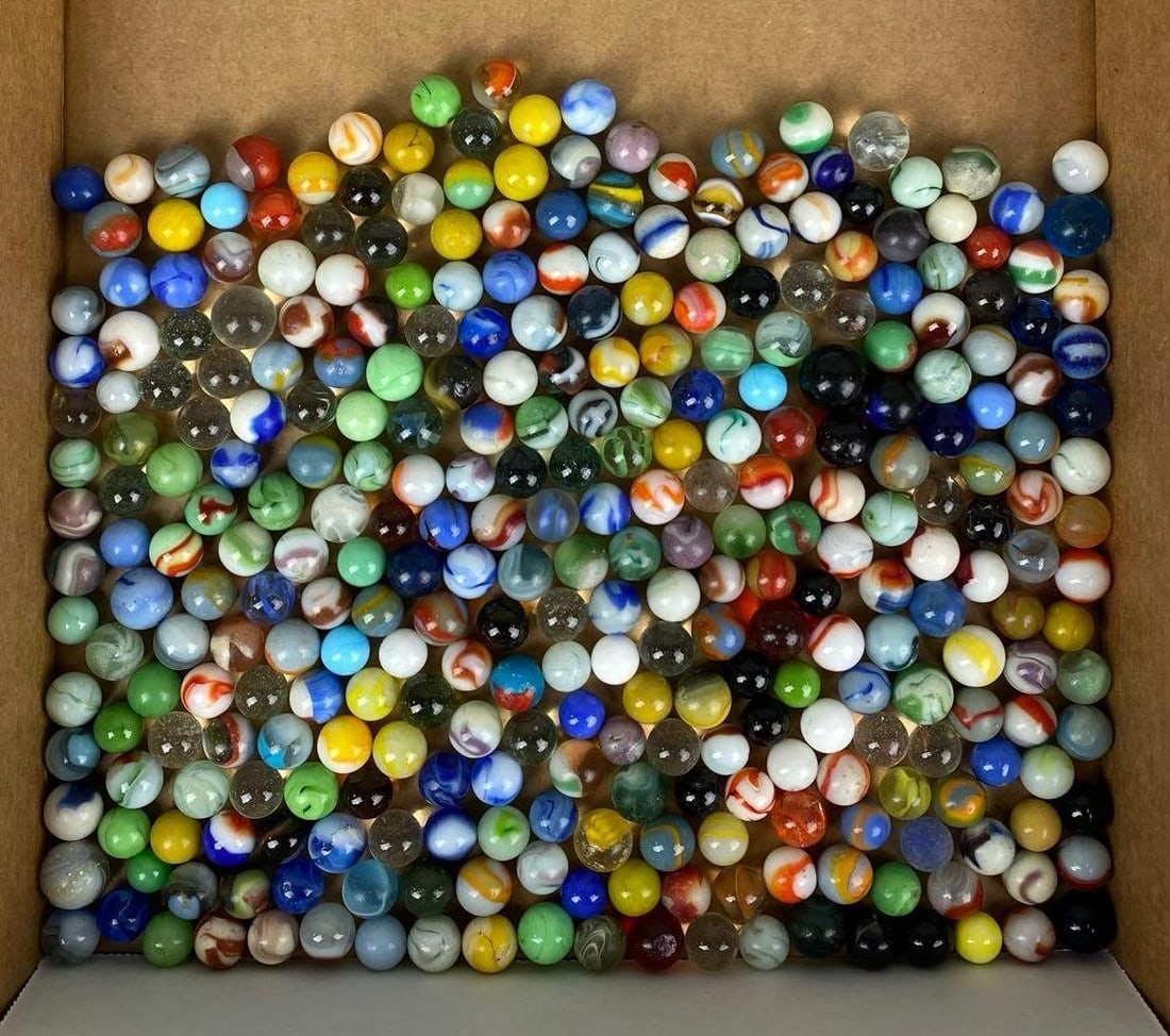Large Group of Assorted Vintage Marbles: Some have chipping. Largest measures.68 inches.