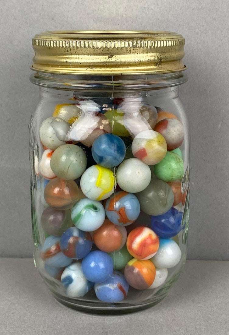 Group of Assorted Vintage Marbles in a Jar (1 of 4)