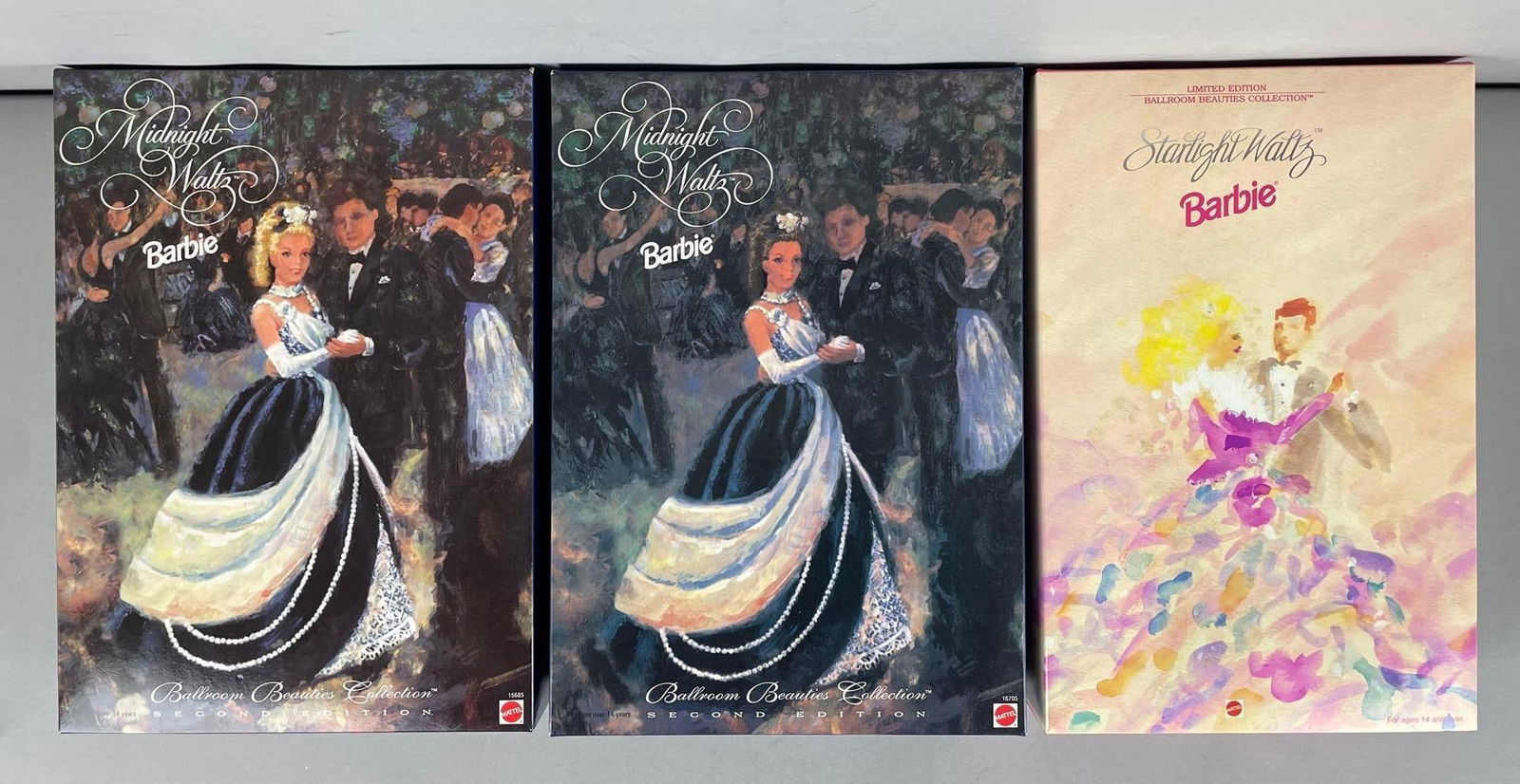 Group of Mattel Ballroom Beauties Collection Barbie Fashion Dolls: Midnight and starlight, original packaging