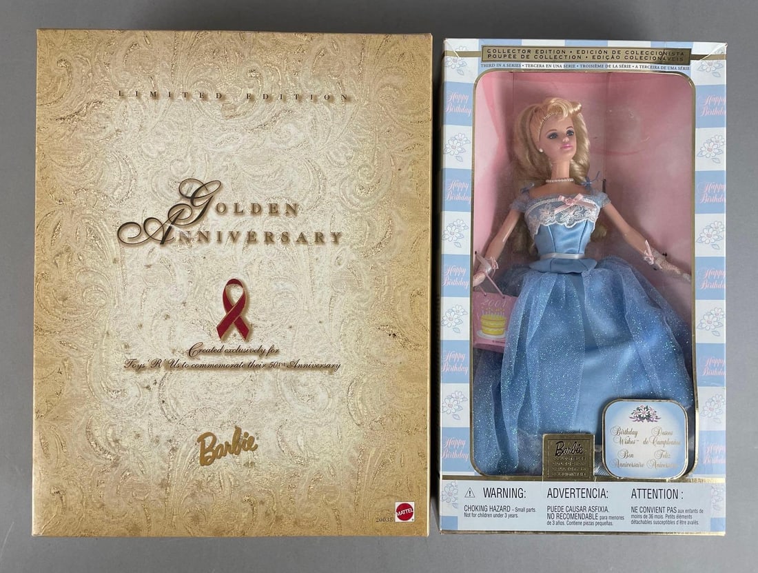 Group of 3 Limited Edition Mattel Barbie Fashion Dolls: Includes golden anniversary, birthday wishes