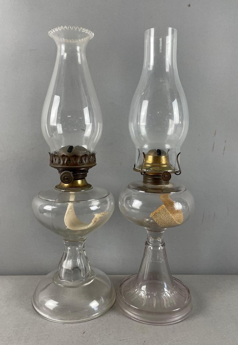 Group of 2 Antique Pressed Glass Oil Lamps (1 of 2)