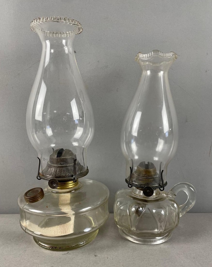 Group of 2 Antique Pressed Glass Oil Lamps (1 of 3)