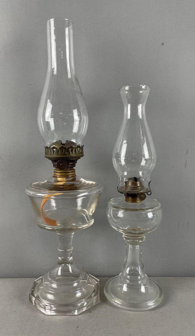 Group of 2 Antique Pressed Glass Oil Lamps (1 of 2)