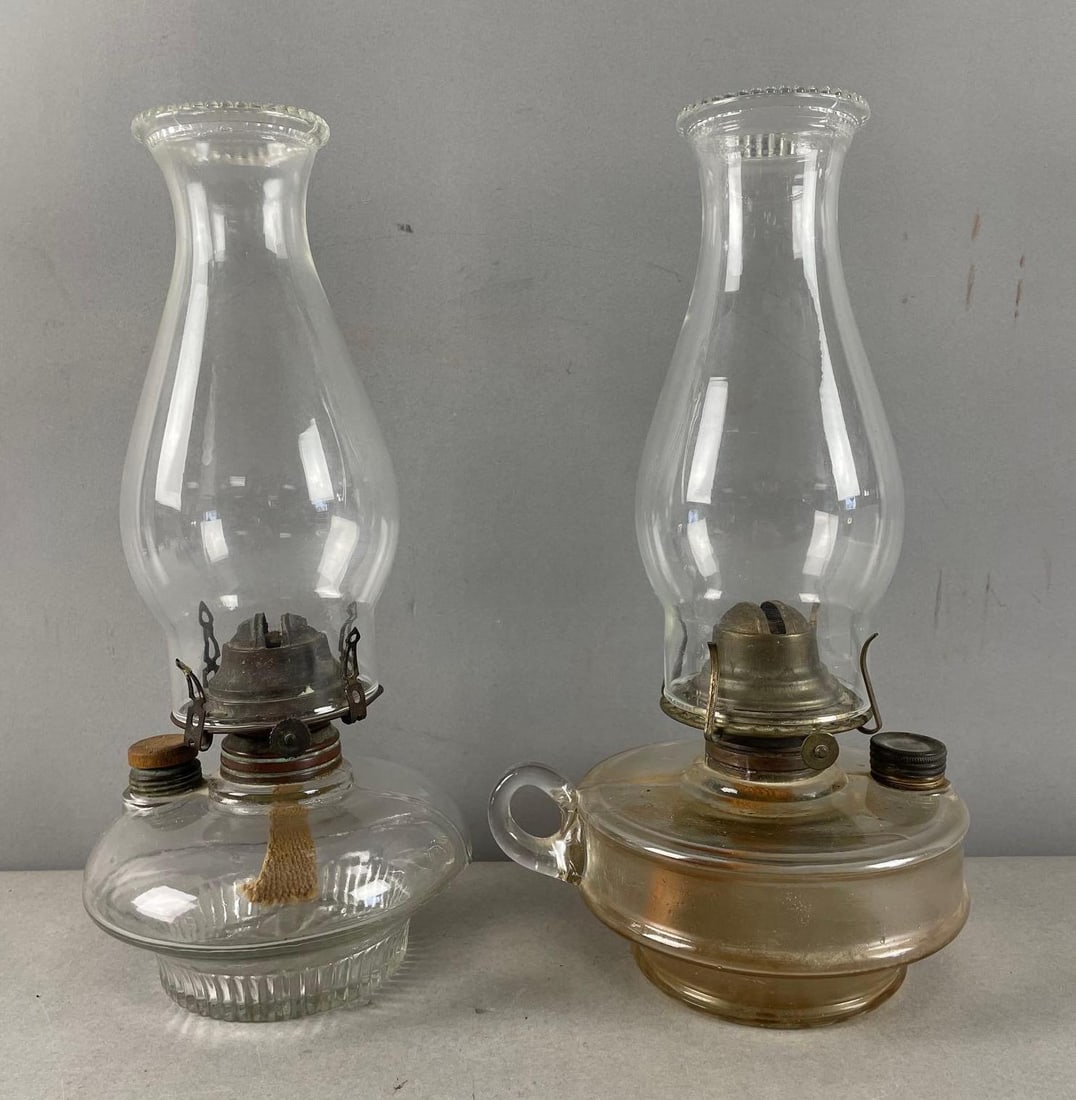 Group of 2 Antique Pressed Glass Oil Lamps (1 of 2)