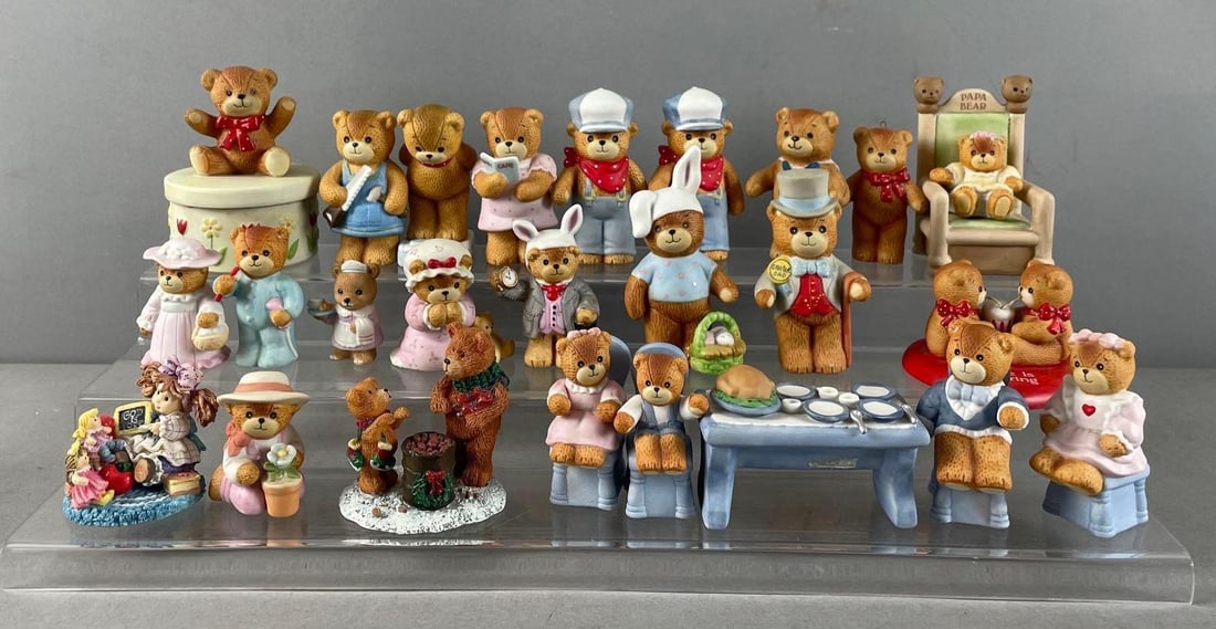Group of Enesco Lucy and Me Bear Figurines: Includes lidded box, Russ, Easter, tallest measures 4"