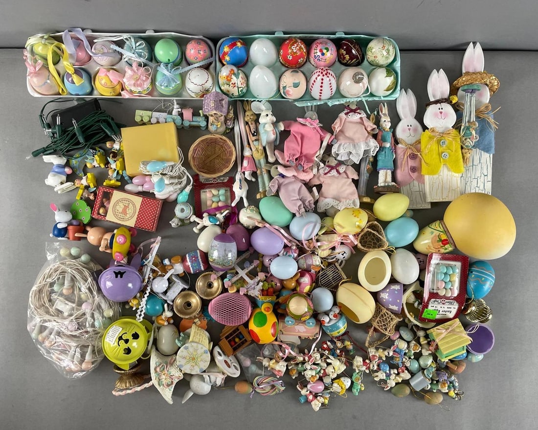Group of Easter Decorations: Includes eggs, ornaments, lights, and more