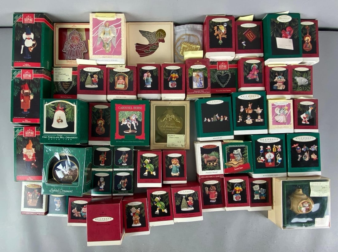 Group of Hallmark Keepsake Christmas Ornaments and More: Includes roller whiz, Santa Claus, sweet Star and more, largest box measures 5” H x 5” W x 3” D