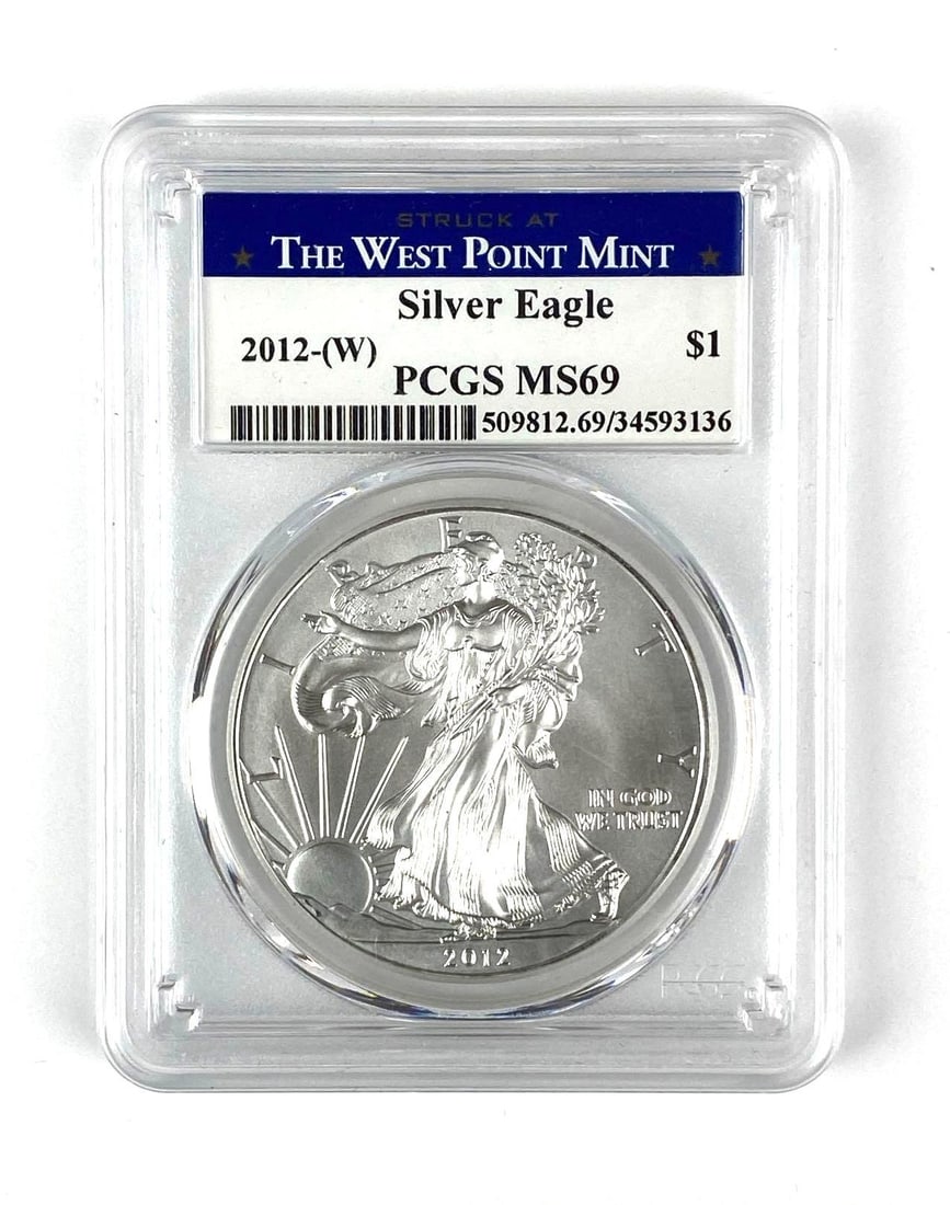 2012 W US American Silver Eagle 1 oz .999 Fine Silver PCGS Graded MS69 (1 of 2)