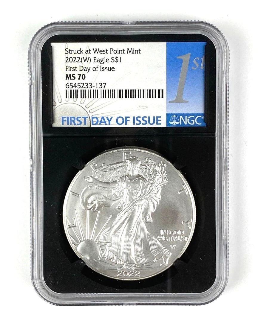 2022 W US American Silver Eagle 1 oz .999 Fine Silver NGC Graded MS70 (1 of 2)