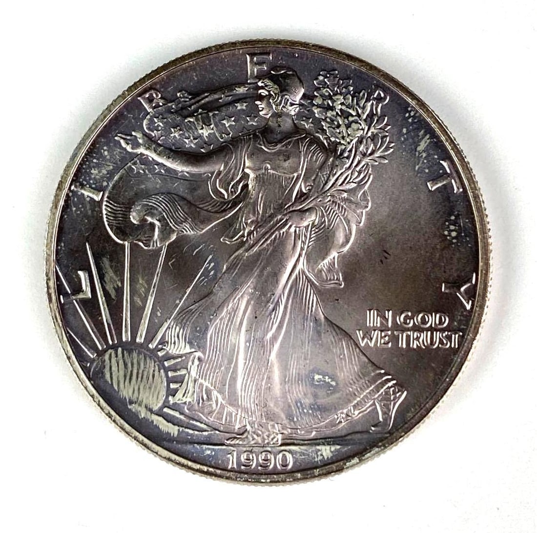 1990 US Mint Silver American Eagle 1 oz .999 Fine Silver (1 of 2)