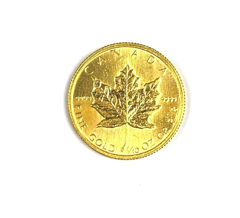 1986 Canada $5 Maple Leaf 1/10 oz 9999 Fine Gold Coin (1 of 2)
