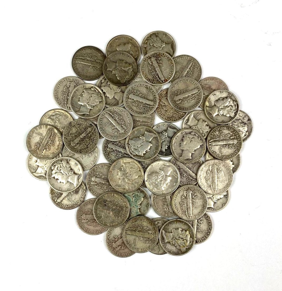 Group of 50 US Mercury Silver Dimes (1 of 1)