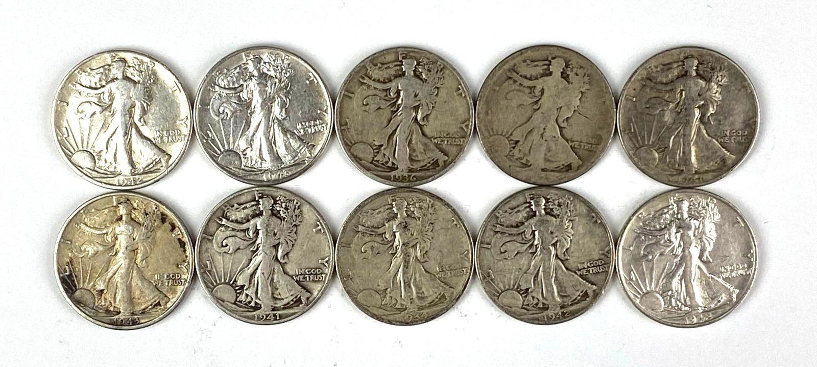 Group of 10 US Walking Liberty Silver Half Dollars (1 of 2)