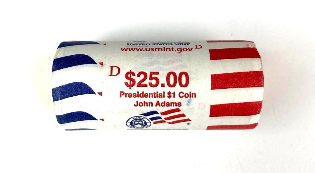 US Mint $25 John Adams Presidential $1 D Coin Roll: US Mint $25 John Adams Presidential $1 D Coin Roll
