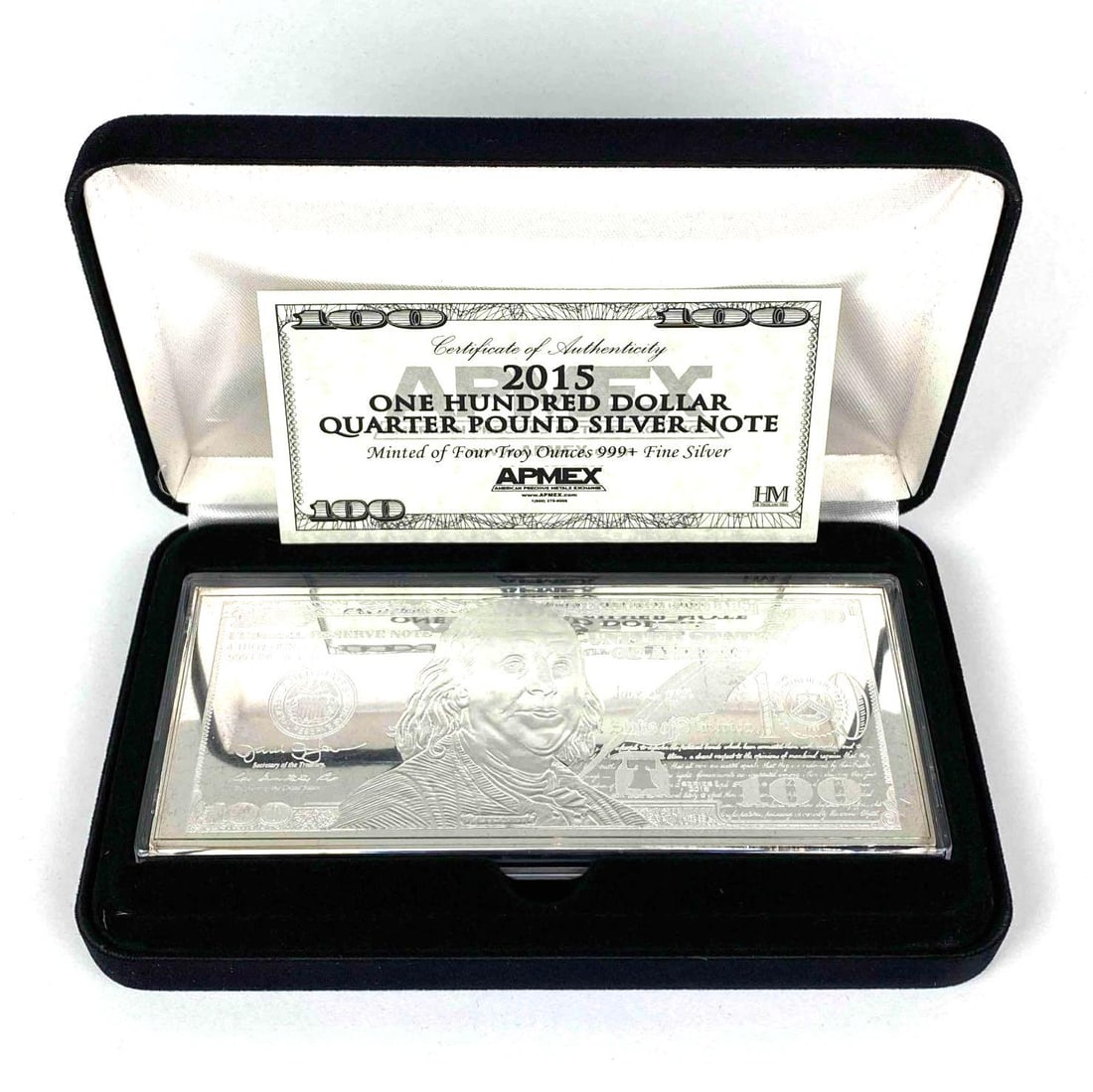 2015 The Highland Mint $100 4 oz 999 Fine Silver Proof Certificate: Includes COA