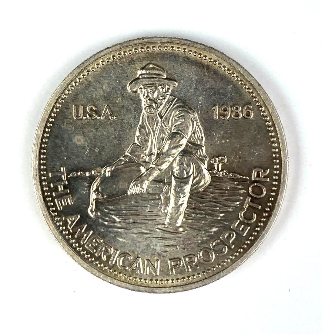 1986 Engelhard The American Prospector 1 oz 999 Fine Silver Round (1 of 2)