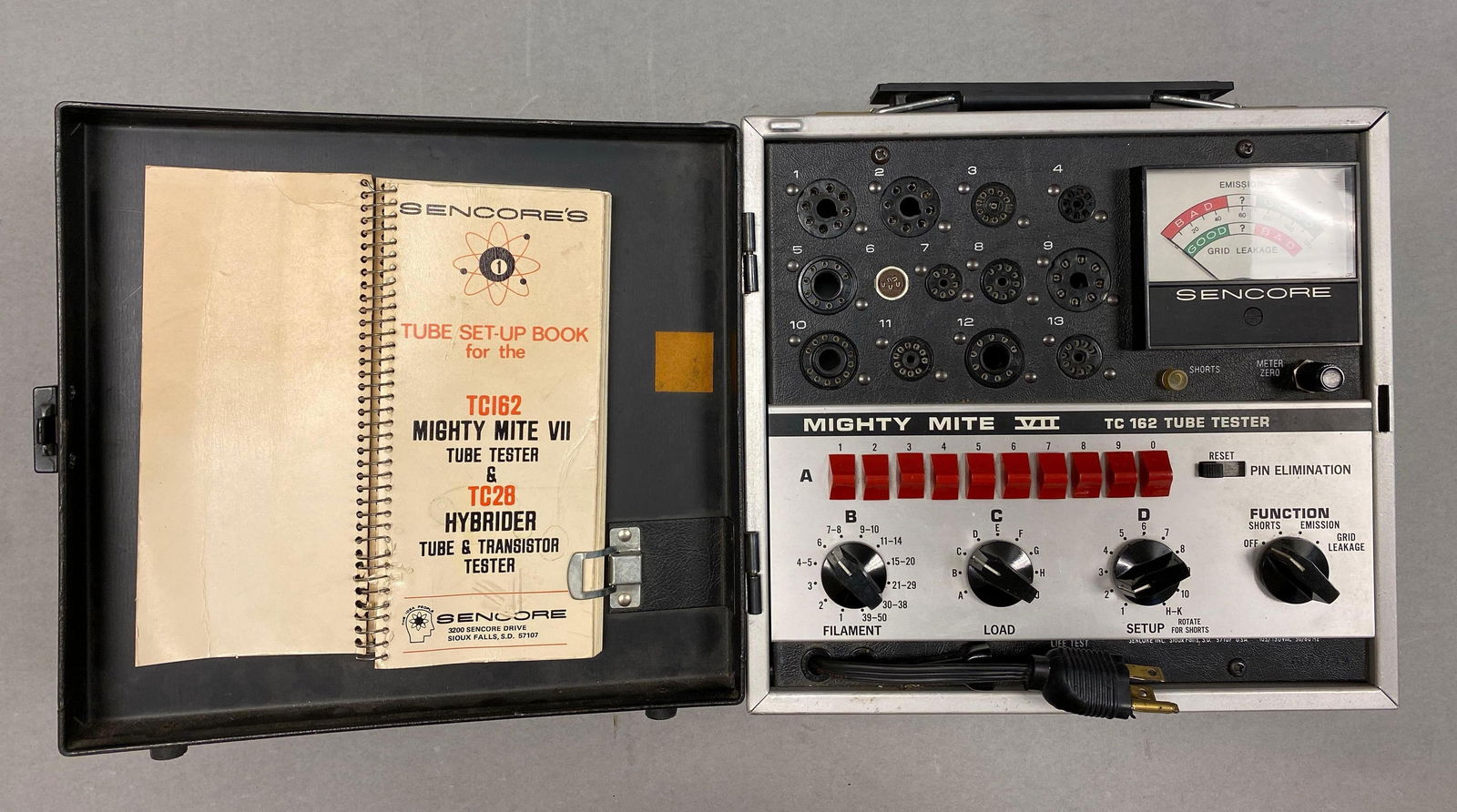 Sencore Model TC162 Tube Tester: Powers on, measures 10 1/2” H x 10 1/2” W x 4” D