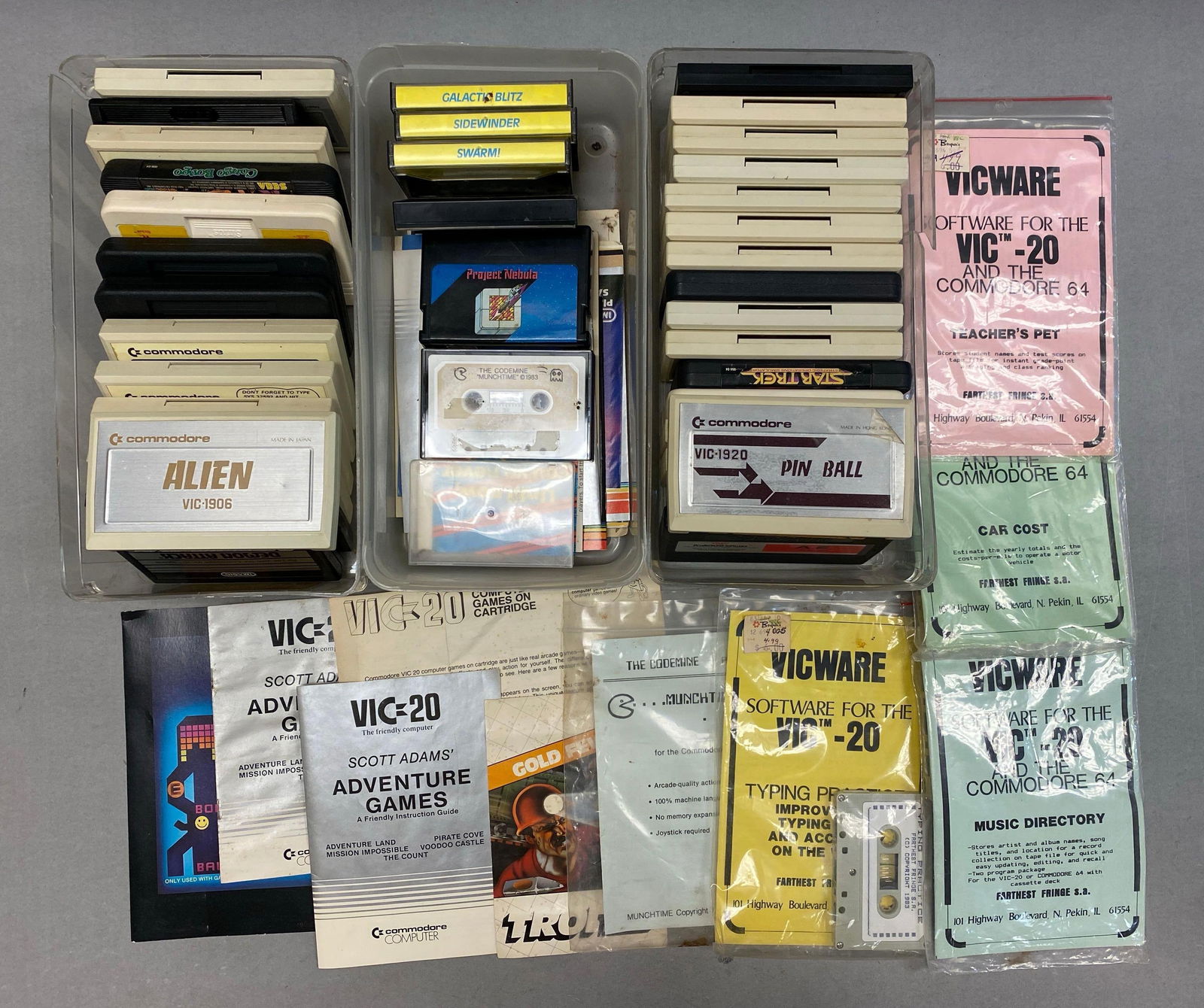 Group of Commodore Video Games and Manuals: Inclufed Pinball, alien, munchtime and more, untested
