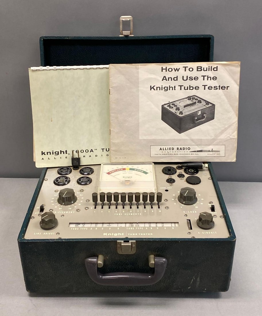 Knight 600A Tube Checker/Tester: Powers in, needs cleaning, measures 7” H x 14 1/2” W x 11” D