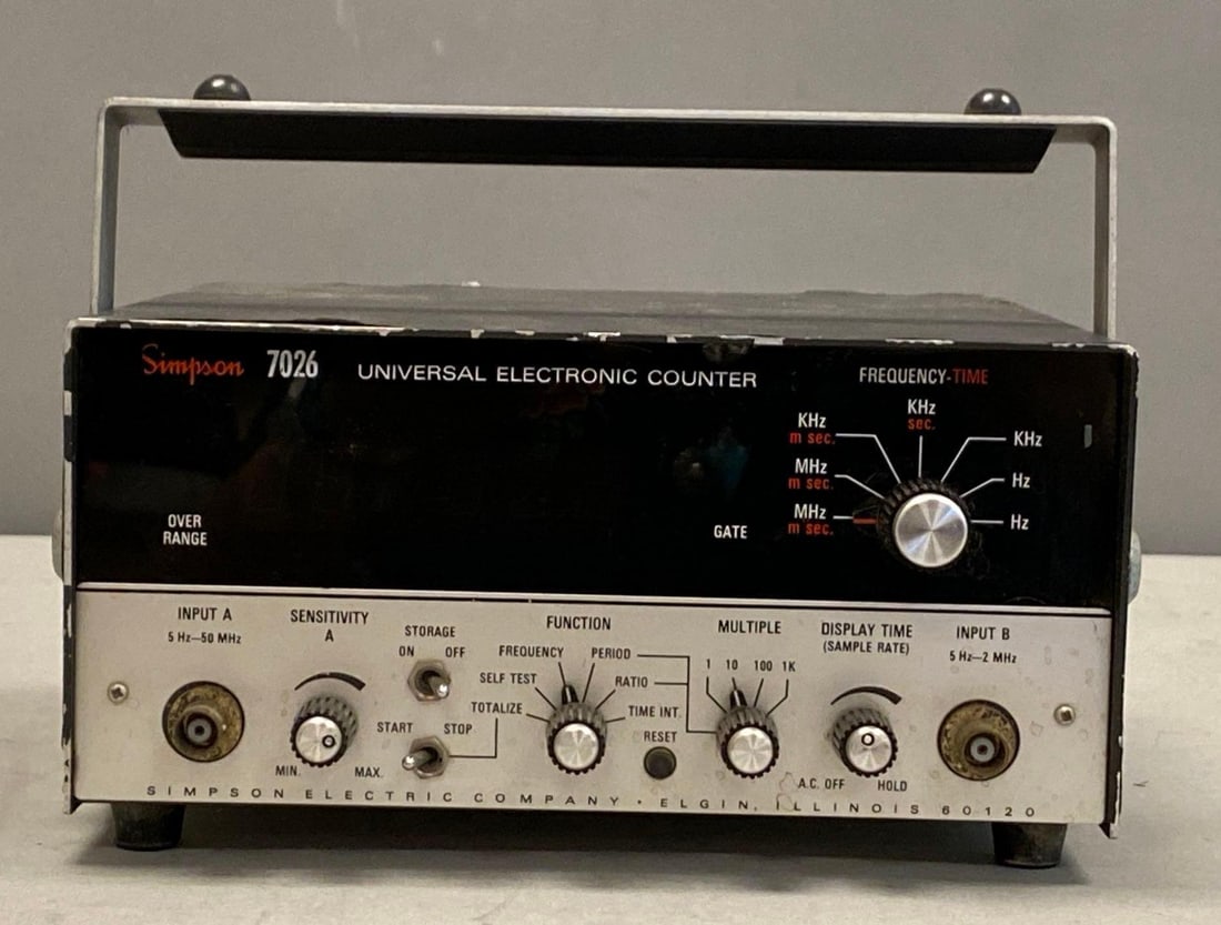 Simpson 7026 Universal Electronic Counter: untested, some paint wear, missing power cord, measures 5” H x 9” W x 9” D