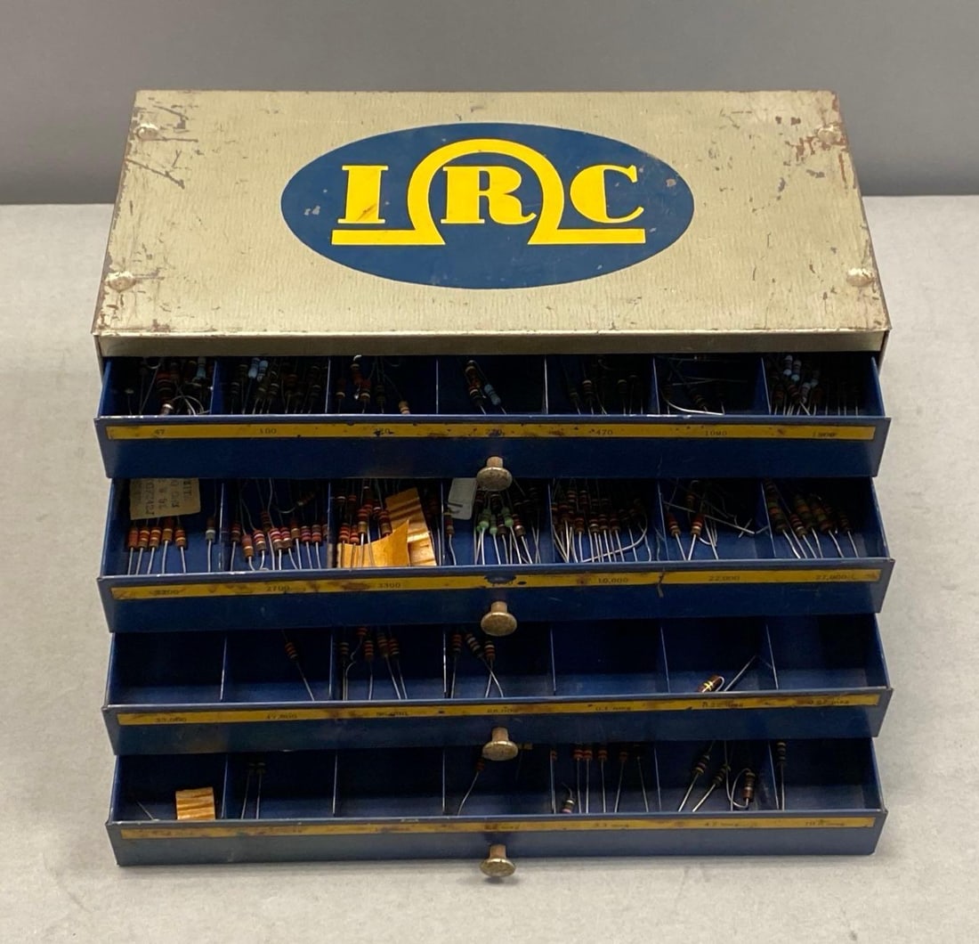 IRC Resistor Multi-Drawer Case: Includes various resistors, case measures 5 3/4” H x 11” W x 6” D
