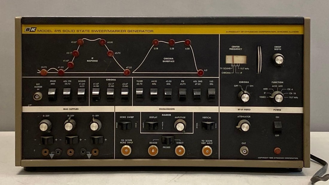 B and K Model 415 SS Sweep/Maker Generator: Powers on, measures 10” H x 17 3/4” W x 12” D