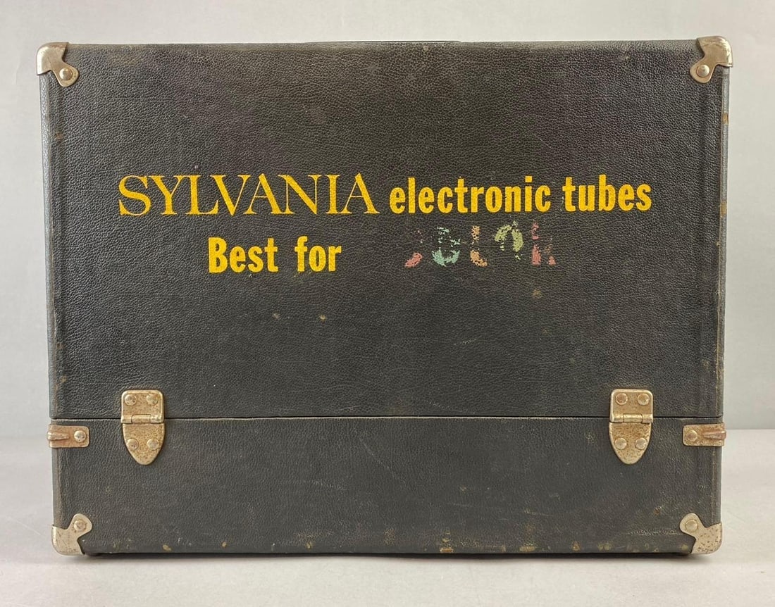 Sylvania Tv /Radio Tube Caddy: Some rust on metal. Measures H 14 1/2 x W 9 x L 18 inches.