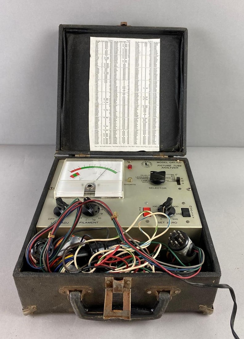 Lectrotech Picture Tube Analyzer: Powers on. Measures H 5 x W 10 1/2 x L 10 1/2 inches.