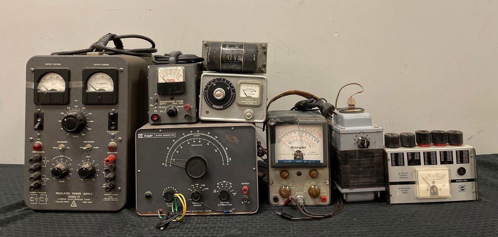 Group of Vintage Power Supplies and More: 3rd party shipper recommended. All untested, includes knight audio generator, seco, largest measures 13 1/2" x 9" x 16"