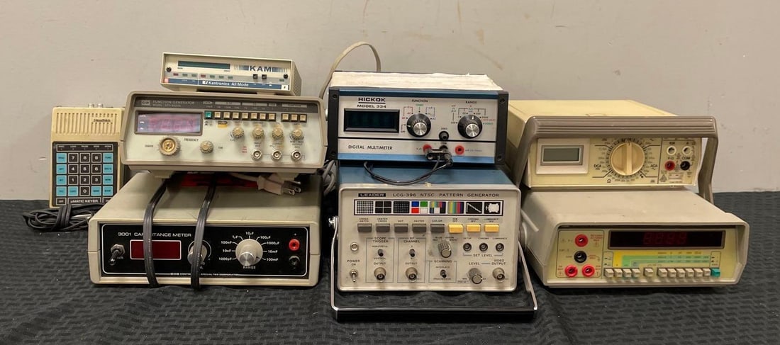 Group of Vintage Electronic Equipment: Includes pattern generator, capacitance meter, multimeter, untested