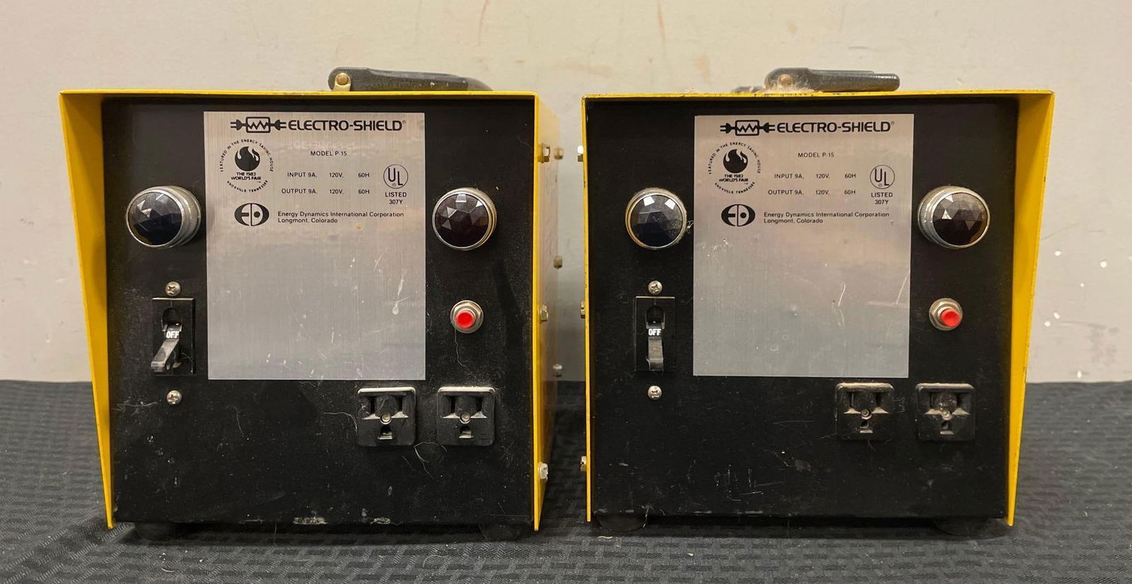 Group of 2 Electro-Shields: 3rd party shipper recommended, both powered up, measure 9" x 8 1/4" x 11"