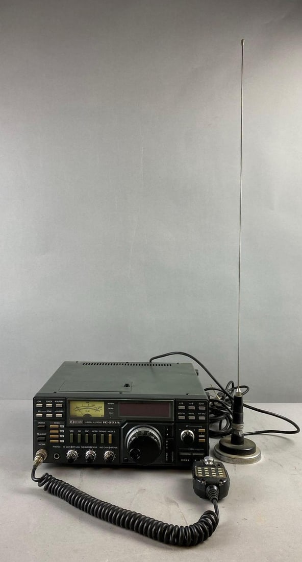 Icom 144Mz All Mode VHF Transceiver: Untested. No power cable. Comes with antenna and microphone. Made in Japan. Measures H 5 x W 11 x L 11 inches. No in house Shipping. Third party recommended.