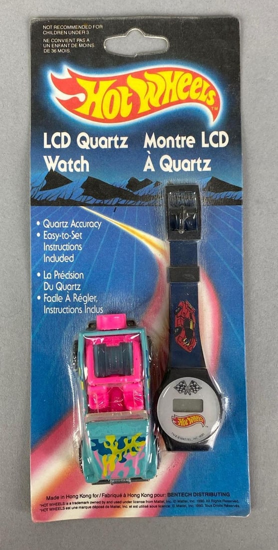 1990 Mattel Hot Wheels LCD Quartz Wristwatch and Car (1 of 2)