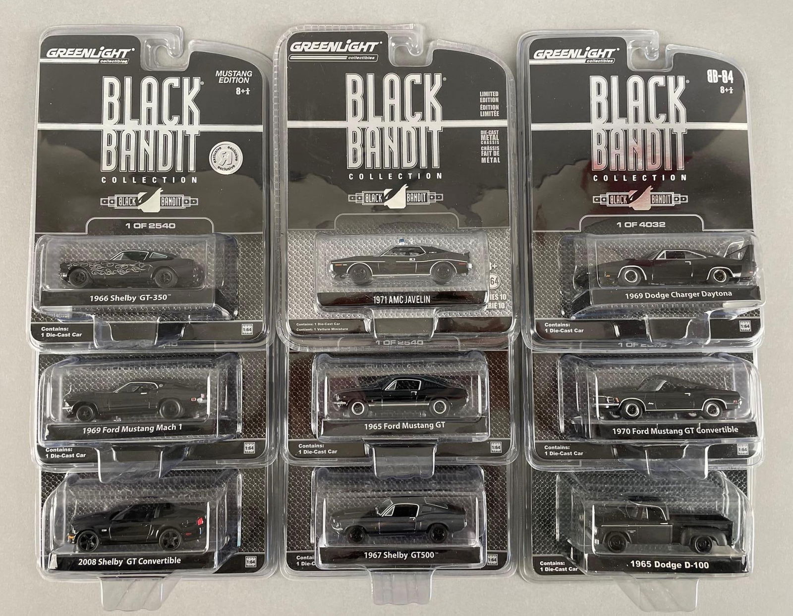 Group of Greenlight Black Bandit Collection Die-Cast Vehicles: 1/64 scale, original packaging