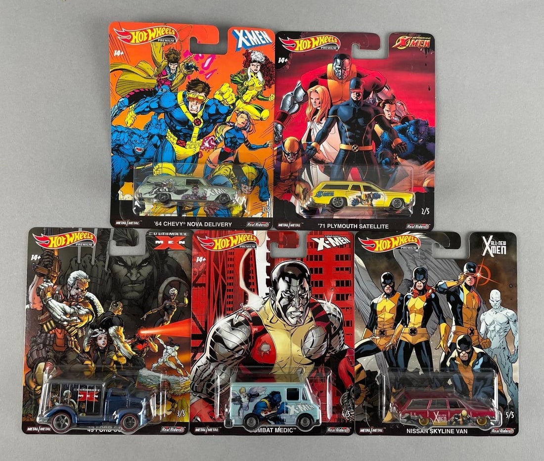 Set of 5 Mattel Hot Wheels X-Men Die-Cast Vehicles: 1/64 scale, original packaging
