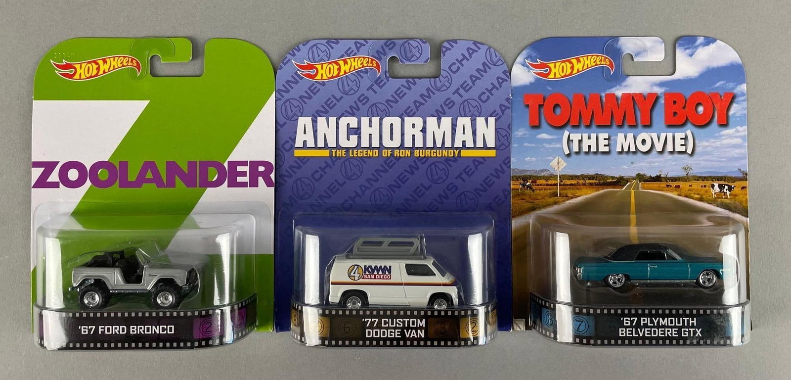 Group of Mattel Hot Wheels Pop Culture Die-Cast Vehicles: Includes Zoolander, Tommy boy, anchorman